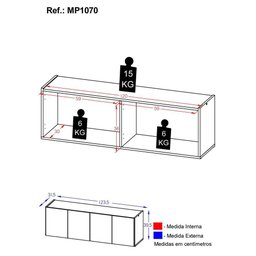 Rack para Tv até 50 Polegadas com 4 Portas Suspenso Multimóveis Mp1070 Branco - 3