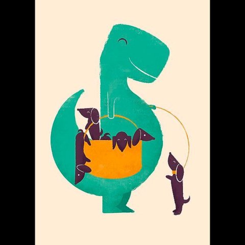 Trex And The Basketful Of Wiener Dogs Canaleta 60x80cm Tabaco