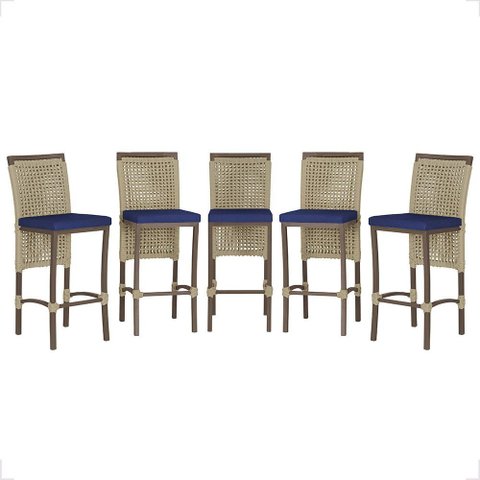 5 Banqueta em Alumínio Roma Marrom Corda Náutica Tecido 10