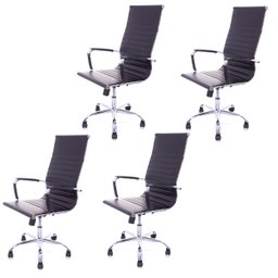 Kit 4 Cadeiras Presidente Charles Eames Esteirinha Couro Pu 11P Cor: Preto - 1