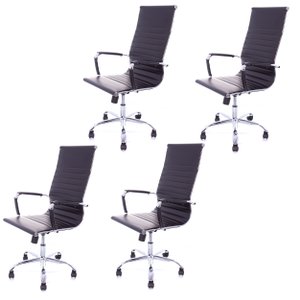 Kit 4 Cadeiras Presidente Charles Eames Esteirinha Couro Pu 11P Cor: Preto