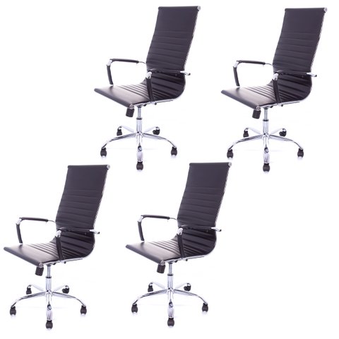 Kit 4 Cadeiras Presidente Charles Eames Esteirinha Couro Pu 11P Cor: Preto