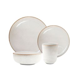 Conjunto Pratos Raso Fundo Sobremesa Cerâmica Caoba Bege 12 - 6