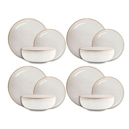 Conjunto Pratos Raso Fundo Sobremesa Cerâmica Caoba Bege 12 - 1