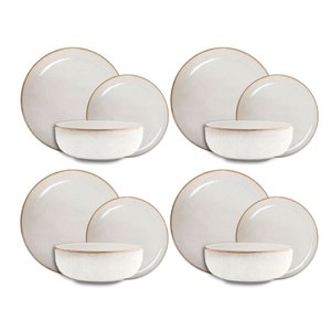Conjunto Pratos Raso Fundo Sobremesa Cerâmica Caoba Bege 12