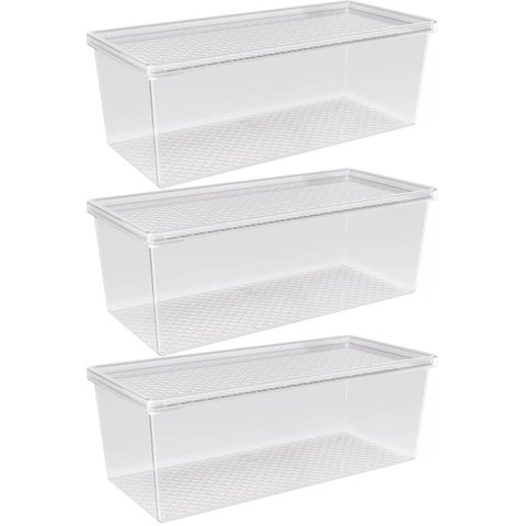 Kit 3 Organizadores de Geladeira com Tampa 4,5l Frutas Legumes Multiuso Transparente Uz