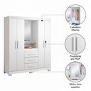 Ver imagem 3 de Guarda-roupa 4 Portas Nt 5015 Branco - Notável