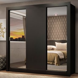 Guarda-Roupa Casal Madesa Mônaco 3 Portas de Correr com Espelhos Preto Cor:Preto - 1