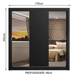 Guarda-Roupa Casal Madesa Mônaco 3 Portas de Correr com Espelhos Preto Cor:Preto - 3