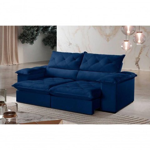 Sofá Istambul Retrátil e Reclinável Caixa Zero 240m Pillow de 15cm - Azul