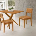 Ver imagem 2 de Conjunto 2 Cadeiras Jantar Madeira Maciça com Corino Luna Marrom/Amêndoa