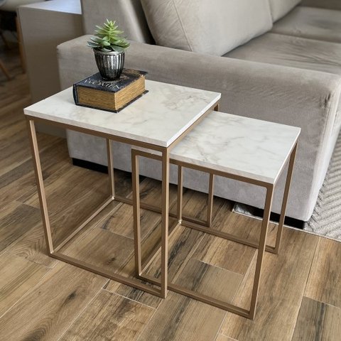 Conjunto de Mesas Ninho Atlanta Marmorizado - DOURADO
