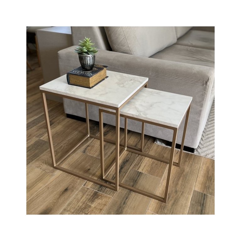 Conjunto de Mesas Ninho Atlanta Marmorizado - DOURADO