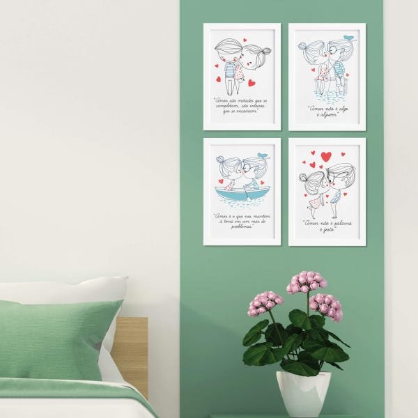 Quadros com Frases Namorados Moldura Branca 33x43cm Kit 4un - 2