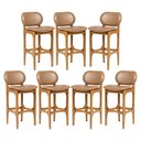 Ver imagem 1 de Kit 7 Banquetas Alta Estofada Rafine Madeira Castanho Tecido Impermeável Marrom