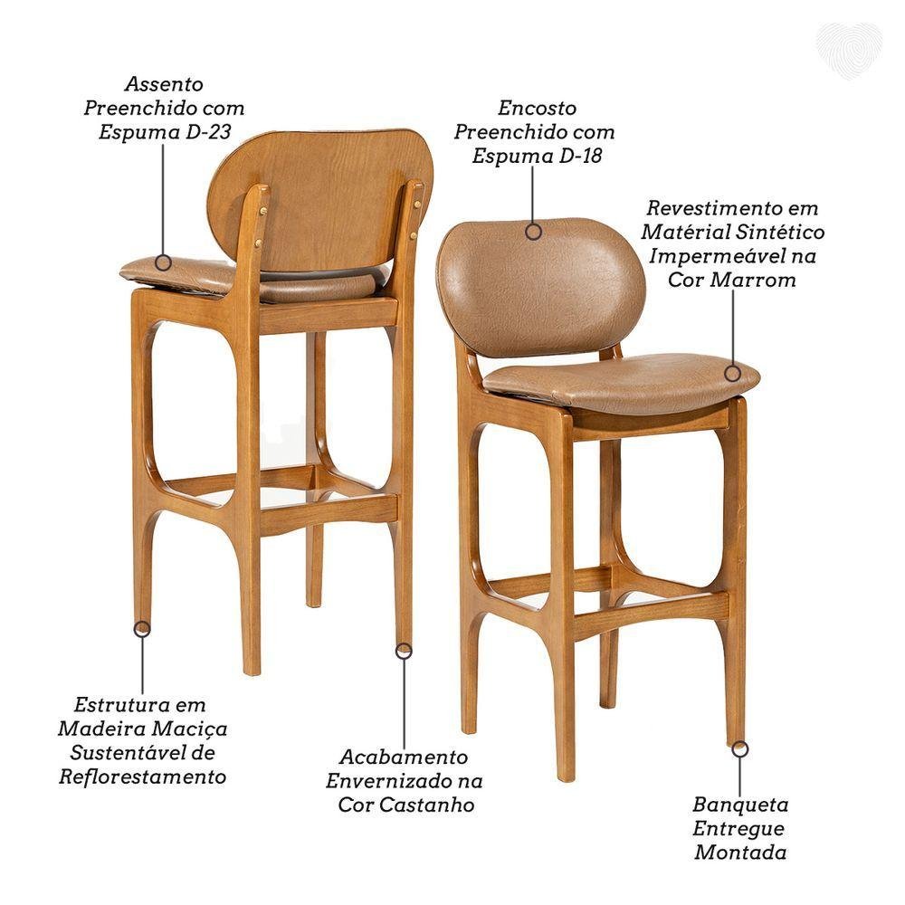 Kit 7 Banquetas Alta Estofada Rafine Madeira Castanho Tecido Impermeável Marrom - 5