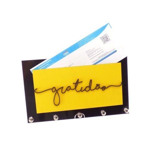 Porta Chaves e Cartas Gratidão Preto e amarelo para 5 chaves