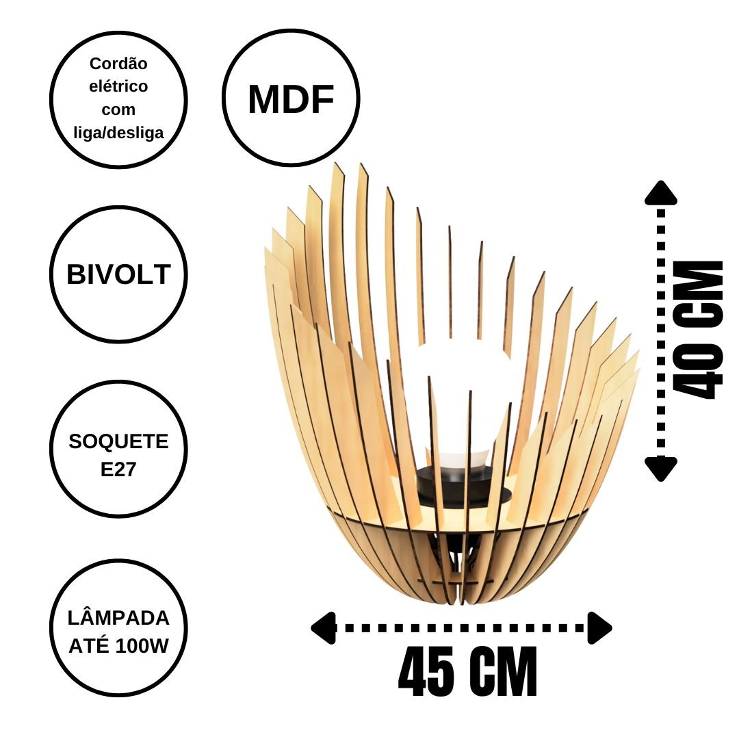 Abajur Grande de Chão PANDORA MDF Luminária -:MDF CRU/40x45cm - 6