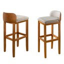 Ver imagem 1 de Kit 2 Banquetas Luxo Alta Onix - Base em Madeira Maciça - Estofado em Linho Com Composê no Corino -