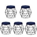 Ver imagem 1 de Kit 5 Puffs Vanessa Decorativos Aramado Preto - Azul Marinho