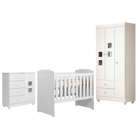 Quarto de Bebê com Berço Americano Carinho MDF Branco Acetinado Tigus Móveis