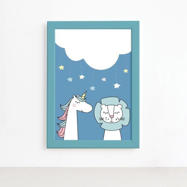 Quadro Quarto Bebê Unicórnio e Leão Mold Azul 22x32cm - 2