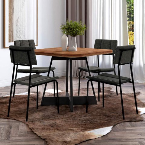 Conjunto Mesa Jantar 90cm + 4 Cadeiras Lou Estofadas Np