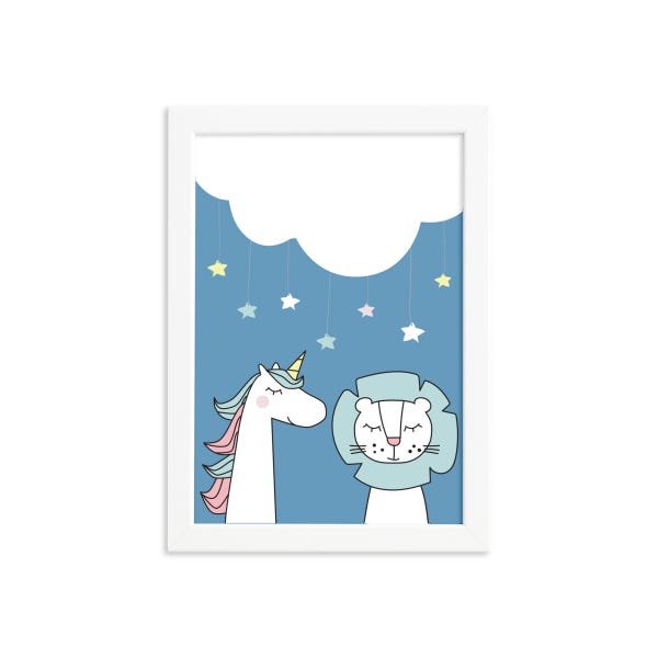 Quadro Quarto Bebê Unicórnio e Leão Mold Branca 33x43cm - 1