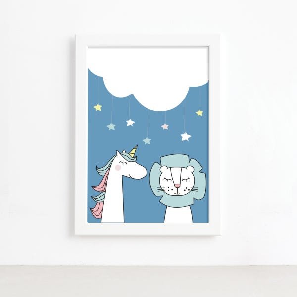 Quadro Quarto Bebê Unicórnio e Leão Mold Branca 33x43cm - 2