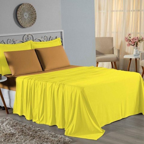 Jogo de Cama Casal Nobre 4 Peças Lençol com Elástico de 30cm de Altura Malha 100% Algodão -