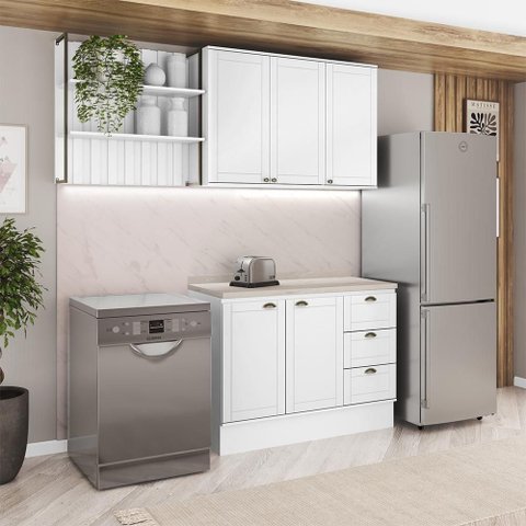Cozinha Completa Milla Citrine 5 Portas 3 Gavetas MDF 200cm Branco Móveis Carraro