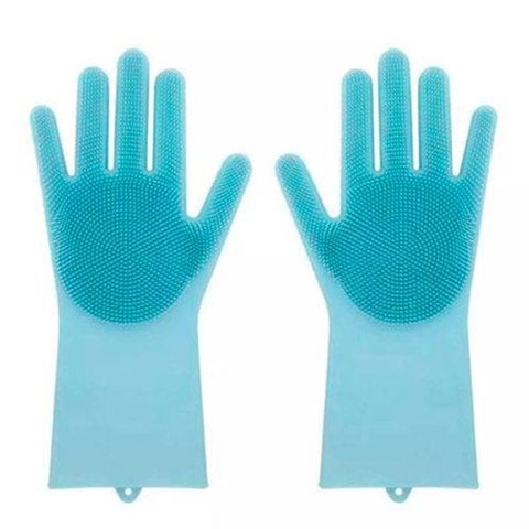 Luva Silicone Lava Louça Anti Térmica Azul