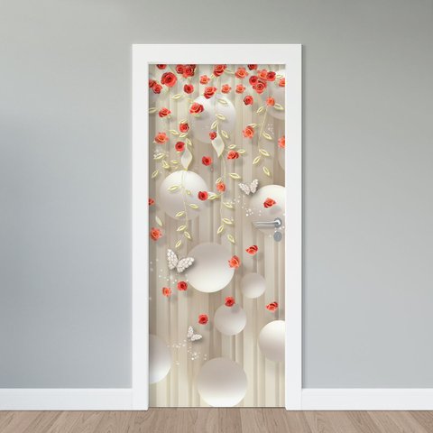 Adesivo de Porta - Rosas e Bolas 3d