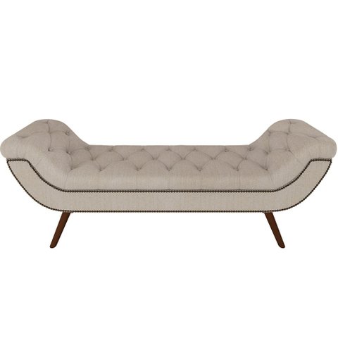 Puff Recamier Decorativo com Tachas 160 cm Santorini P05 Linho Creme - Lyam Decor