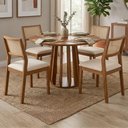 Ver imagem 2 de Mesa de Jantar Redonda Pitanga com 4 Cadeiras Estofadas Tamarindo Trama Bege