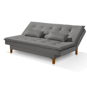 Sofá Cama Bangkok Costura Capitonê Sofisticado em Madeira:cinza
