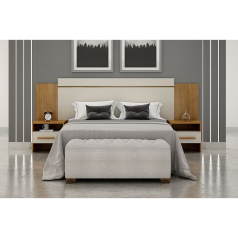 Cabeceira Cama Box Casal Royal com 2 Mesa de Cabeceira Nh Rei de Casa Cumaru/Fendi