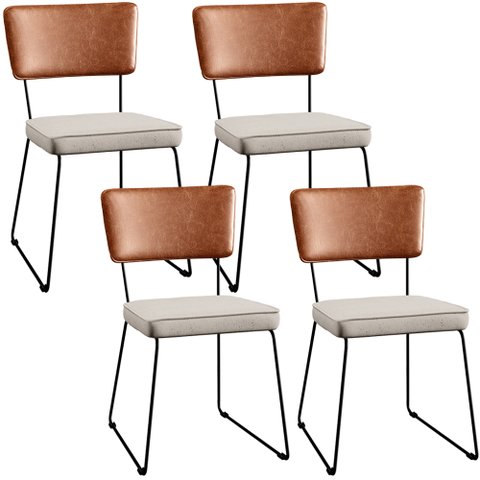 Kit 04 Cadeiras Decorativas Estofada Sala Jantar Allana L02 Couríssimo Camel Linho Cru - Lyam