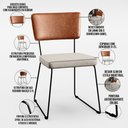 Ver imagem 4 de Kit 04 Cadeiras Decorativas Estofada Sala Jantar Allana L02 Couríssimo Camel Linho Cru - Lyam