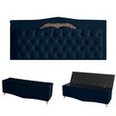 Ver imagem 1 de Kit Barcelona Cabeceira de Cama Painel e Calçadeira Baú King 195 Cm Suede Azul Marinho do Lar Mó
