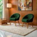 Ver imagem 1 de Kit 2 Poltrona Sala Decorativa Louis Veludo Verde Pés Palito Castanho