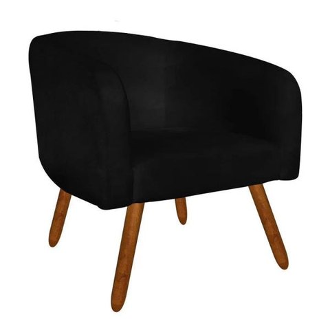 Poltrona Decorativa Stella Suede Preto Pés Palito - D'Rossi