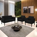 Ver imagem 6 de Sofá Namoradeira com 2 Poltronas Base de Madeira Fixa Preto Marisa Linho Preto A79 D03 - D'Rossi