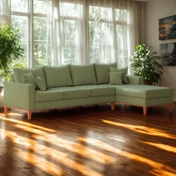 Sofá 4 Lugares Beny com Chaise Direito Linho Verde Oliva - 1 Sofá 4 Lugares Beny com Chaise Direito Linho Verde Oliva - 1