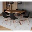 Ver imagem 1 de Mesa Jantar Industrial Retangular 137X90Cm Amêndoa Base V C/6 Cadeiras Pretas Base Co Cor: Amendoa