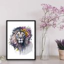 Ver imagem 2 de Quadro Decorativo Floral Leão Aquarela 24x18cm - com vidro:Madeira preta