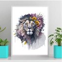 Ver imagem 1 de Quadro Decorativo Floral Leão Aquarela 24x18cm - com vidro:Madeira preta