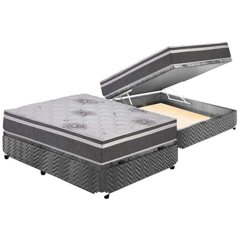 Cama Box Baú Casal: Colchão Espuma Polar D33 Pérola Premium Euro Pillow + Base CRC Suede Gray(138x18