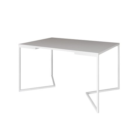 Mesa Jantar Industrial Branca Retangular 137x90cm Base V Ferro Branco