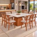 Ver imagem 1 de Conjunto Sala de Jantar Bérgamo Tampo Off White e 8 Cadeiras Madeira Maciça e Estofada Bréscia